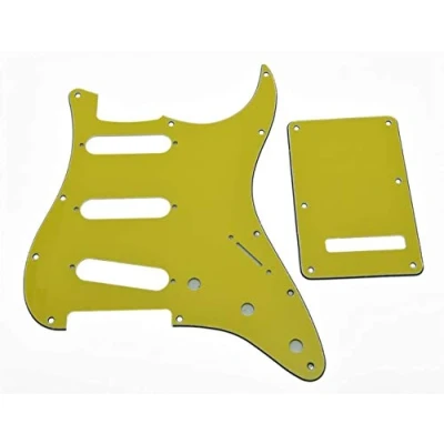 Image of Dopro 11 Hole Strat SSS Pickguard ST Back Plate Trem Cover for USA/Mexican FD Yellow 3 Ply