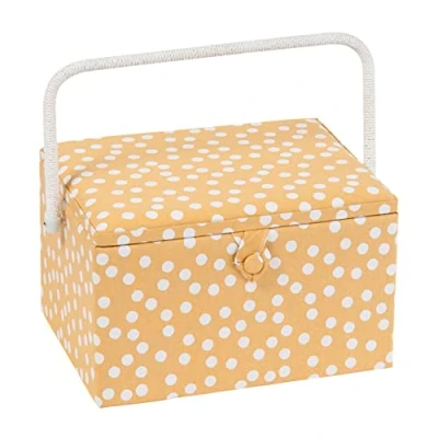 Image of Hobby Gift Exclusive Large Sewing Craft Storage Box, Accessories Tray Pin Cushion Pocket PVC Handle 23.5 x 31 20cm, Ochre Spot