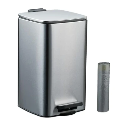 Image of Relaxdays Bathroom Pedal Bin, 8 Litres, Soft Close Lid, Removable Inner Bucket, Metal, Sanitary Waste, Toilet, Silver