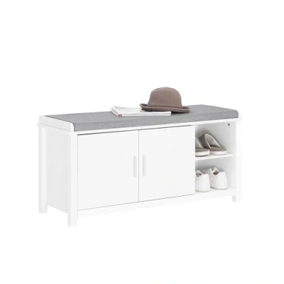 Image of SoBuy Hallway Storage Bench Shoe Cabinet Rack with Seat Cushion White W105 x D35 H51cm FSR168 W