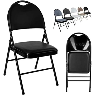 Image of Nyxi Folding Chairs Premium Quality with Padded Fabric or PVC Seats, Metal Frame, Foldable Chair Home Office Dinning, Heavy Duty, Multi Purpose Indoor &amp; Outdoor (Black PVC, 1 X Chair)