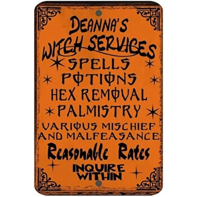 Image of Retro Decor Tin Signs Witch Services Wall Art Iron Painting For Home Kitchen Cafe Pub Sign Plaque 20x30cm