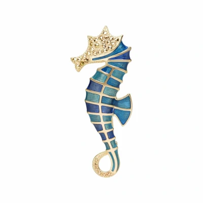Image of Marcasite &amp; Enamel Seahorse Brooch in 18ct Gold Plated Silver
