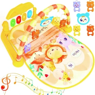 Image of Baby Gym Play Mat, Piano Musical Gyms Activity Center Kick and Mat Tummy Time Toys for Newborn Toddler Infants 0+ Months