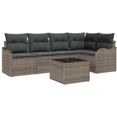 Image of vidaXL 5 Piece Garden Sofa Set with Cushions Black Poly Rattan