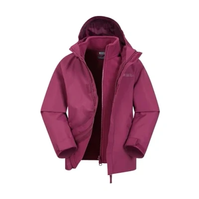 Image of Mountain Warehouse Fell Kids 3 in 1 Jacket Water Resistant Triclimate Raincoat, Detachable Inner Coat &amp; Packaway Hood For Walking, Hiking Outdoors Grape Size 5 6 Years