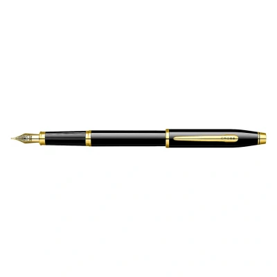 Image of Cross Century II Black Lacquer Fountain Pen with 23KT Gold Plated Appointments and Medium Nib