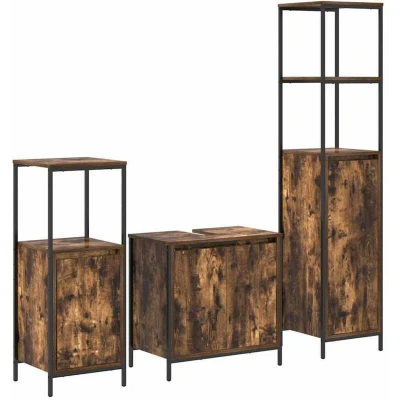 Image of vidaXL 3 Piece Bathroom Furniture Set in Smoked Oak Engineered Wood