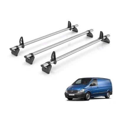 Image of Rhino Roof Rack for Mercedes Vito 2003 2014 [Fits: (W639)] 3 Bars + Loadstops RA3FL/KLS2