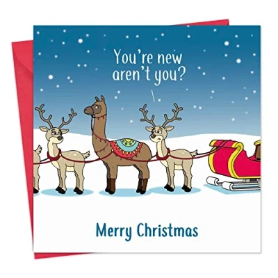 Image of Twizler Merry Christmas Card with Llama Confusion Funny Xmas Happy Womens for Her Female Mens Him Male