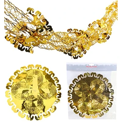 Image of Christmas Concepts® 9ft x 1ft Large Round Foil Garland Festive Hanging Decorations Trimming (Gold)