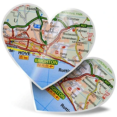 Image of 2 x Heart Stickers 7.5 cm Brighton Coast Travel England UK Fun Decals for Laptops,Tablets,Luggage,Scrap Booking,Fridges, 44455