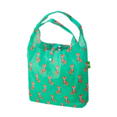 Image of ECO CHIC Lightweight Foldable Reusable Shopping Bag Water Resistant Tote (Foxes Green)