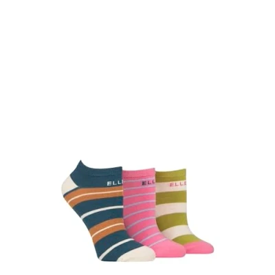 Image of Women&#039;s 3 Pair Elle Plain, Stripe and Patterned Cotton No Show Socks Coastal Joy Striped 4 8