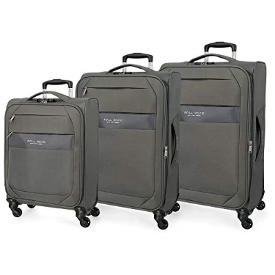Image of Roll Road Royce Grey Luggage Set 55/66/76 cm Soft Polyester Combination lock 196L 4 Wheels Hand