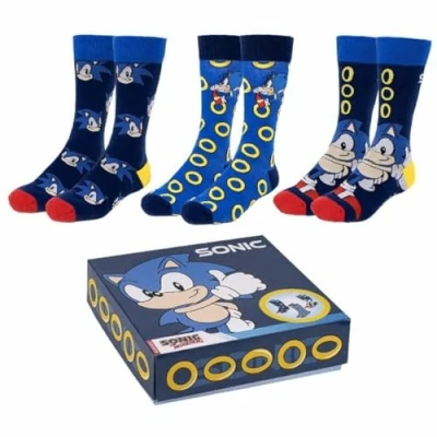 Image of Sonic Socks Pack Blue, Red and Yellow 3 Pairs UK Size 6.5 to 11 Long Made of Cotton, Polyamide Elastane Original Product Designed in Spain