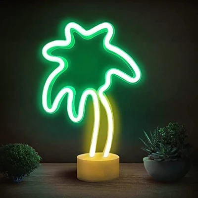 Image of Coconut Tree Neon Light, Bedroom Night Light Powered by Battery/USB, Decoration for Christmas Birthday Party Table Children Gifts