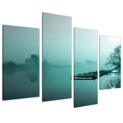Image of Large Teal Landscape Canvas Wall Art Pictures Set 130cm Prints XL 4118