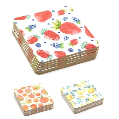 Image of Set Of 6 Citrus Fruit Design Coasters Kitchen Drink Cork Cup Mug Table Mats Varies One Supplied
