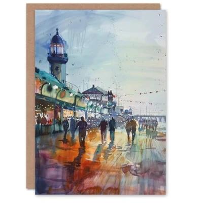 Image of Artery8 Evening Promenade Walk Watercolour Painting Greeting Birthday Card Him Her All Blank