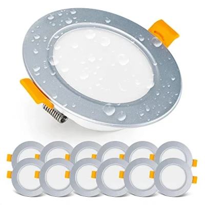 Image of EMOS LED Downlights for Ceiling, 5W/500 Lumens, Warm White 3000K IP54 Waterproof Spot Lights Bathroom etc. Set of 12 Recessed Ceiling Light, Silver