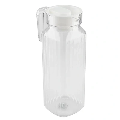 Image of Acrylic Bottle Bottle, Transparent Striped Water Ice Cold Jug Beverage Drink Pitcher with Lid and Handle (1100ml)