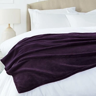 Image of Amazon Basics Throw Blanket, Not Heated, Made of Soft Velvet Plush, Eggplant, 168 x 229 cm