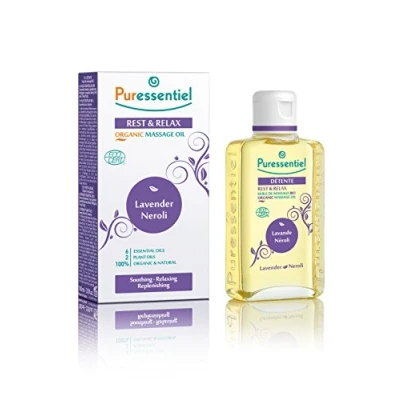 Image of Puressentiel Rest &amp; Relax Organic Massage Oil, 100 ml Lavender Neroli Relaxing, Soothing Ease everyday tension Restore calm Encourage peaceful sleep 100%