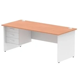 Image of Impulse 1800x800 Desk Beech/White Panel End Leg 1x3 Drawer Fixed Ped