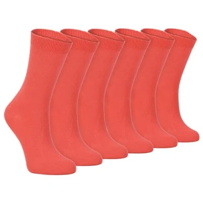 Image of Sock Snob 6 Pairs of Ladies Thin Plain Coloured Cotton Rich Ankle Socks 4 7 uk (4 uk, PL30 Purple) Coral)