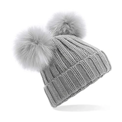 Image of ASVP Shop Corkscrew Cable Knitted Bobble Hat Plain Boys Girls Beanie Warm Winter Pom Wooly Cap (Light Grey T, Junior)