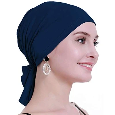 Image of osvyo Bamboo Chemo Headscarf for Women Hair Loss Cancer Slip On Headwear Turbans Hats caps Sealed Packaging Indigo Blue