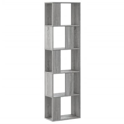 Image of vidaXL 5 Tier Grey Sonoma Engineered Wood Bookcase Bookshelf Storage Rack for Living Room/Office 45x23.5x162.5 cm