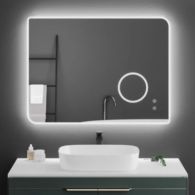Image of Mondeer Bathroom Mirror with LED Lights, 800x600 mm Wall Mounted Illuminated Backlit 3x Magnification Demister and Dimmable Brightness for