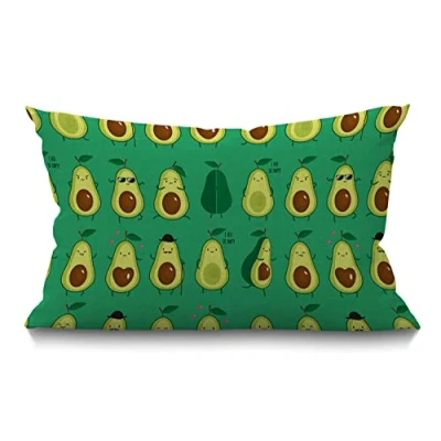Image of BGBDEIA 30cmx50cm Cushion Cover Rustic Farmhouse Decor Avocados Pillowcases Cotton Linen Different Cute Green Pattern Throw Pillow Case for Sofa Couch Bedroom,12 x 20 Inch