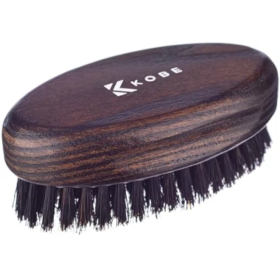 Image of Kobe Palm Men&#039;s Military Style Boar Bristle Hair Brush/Beard Brush Hand Sized Beard for Men Perfect Care Works Well With Oils (Dark Ash)