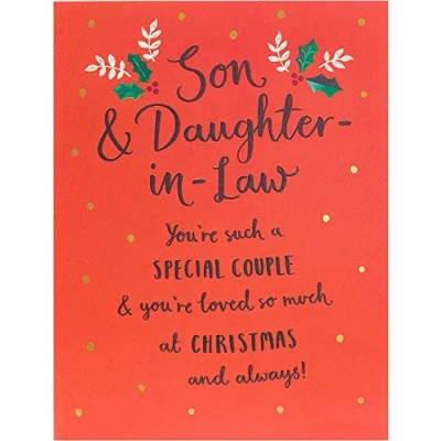 Image of UK Greetings Son and Daughter in Law Christmas Card from Mum Dad for Him Card, Multi, 670751 0 1