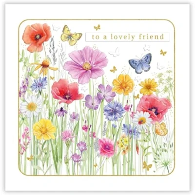 Image of Lovely Friend Birthday Card Female For Her Flowers and Butterflies Artistic Floral Design Made in the UK Eco Friendly