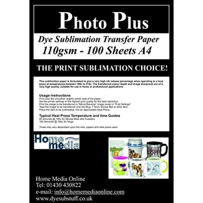 Image of Dye Sublimation Heat Transfer Paper 100 Sheets A4