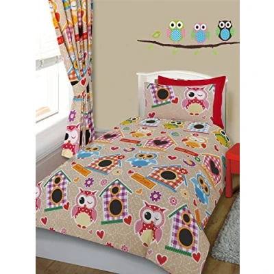Image of HBS Ltd Owl Duvet Cover Sets Kids Childrens Quilt and Pillowcases Bedding Set Double Bed