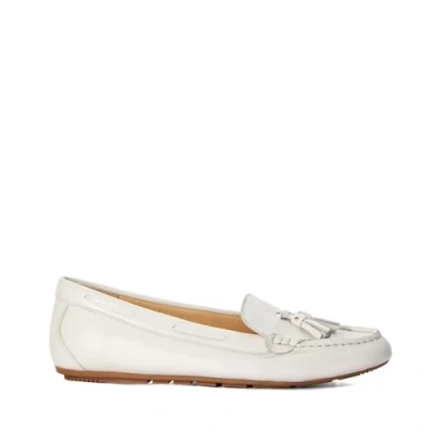 Image of Dune London Womens Ladies Gilliee Leather Tassel Trim Driver Moccasins White (archived) Size UK 7