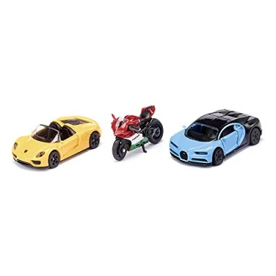Image of siku 6313, Sports Car and Motorbike, Metal/Plastic, Yellow/Red/Blue, Can be combined with toy models of the same scale