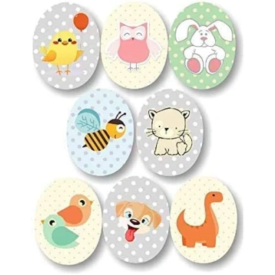 Image of 8 Screen Printed Children&#039;s Knee Patches for Ironing on Clothes. Thermo Adhesive Applications Repairing and Decorating Trousers, Jackets, Jumpers, Backpacks, etc. (Animals Childish)