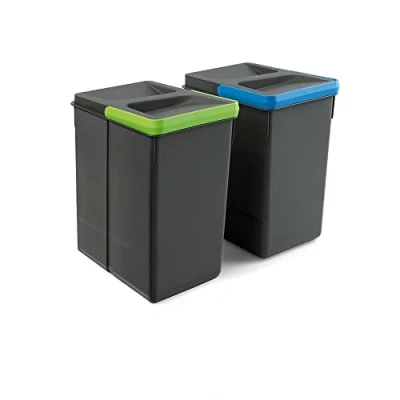 Image of Emuca, waste sorting cut out base, set of 2 bins height 266mm with 7 litres capacity, Grey, H 266 mm (2x7L)