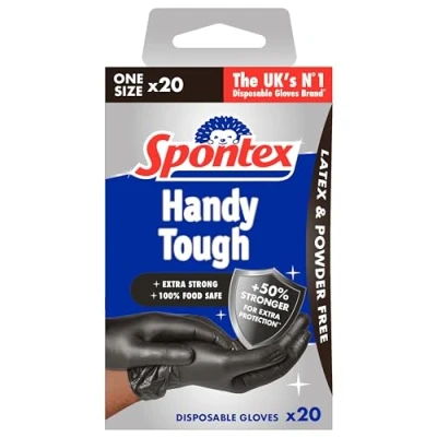 Image of Spontex Handy Tough Disposable Gloves, One Size, Strong, Food Safe, Latex Free, 20pk