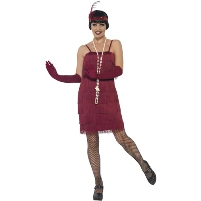 Image of Smiffys Flapper Costume, Red with Short Dress, Headband &amp; Gloves, 1920&#039;s Razzle Fancy Adult Dress Up Costumes