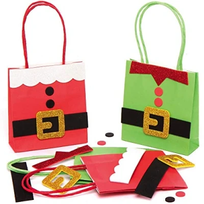 Image of Baker Ross AX423 Christmas Party Bag Craft Kit Pack of 4, Create Your own Santa and Elf Style Bags, Children’s Activity Sets