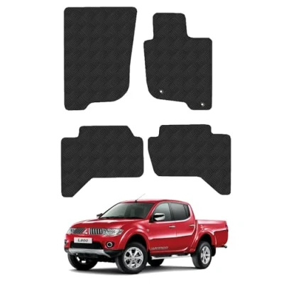 Image of Rubber Floor Mats for the Mitsubishi L200 (2006 2015) [Only suitable Double Cab models] Custom Van Accessory Tailored fit Heavy Duty, Waterproof &amp; Anti Slip Work with Clips