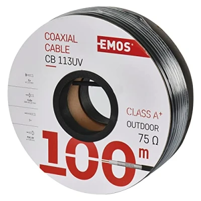 Image of EMOS S5265 CB113UV 100m Class A+ Outdoor Black TV Cable, Triple Shielded Coaxial Shielding 97dB, Resistance 75 Ohm