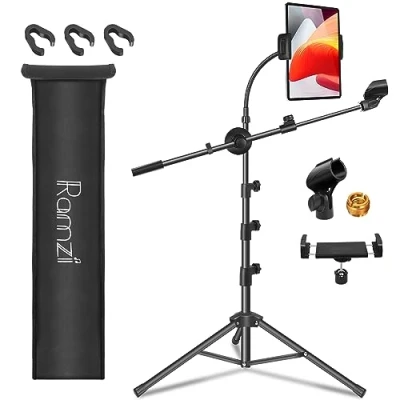 Image of Mic Stand,6 In 1 Microphone Stand Floor Boom Support Gooseneck Clips Tablet Phone Holder Free Switching With Bag